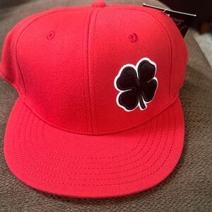 Red Mens Cap with Black Clover